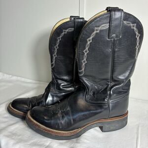 Vintage Tony Lama Men's Cowboy Boots Size 9B Black Leather Western Wear Riding
